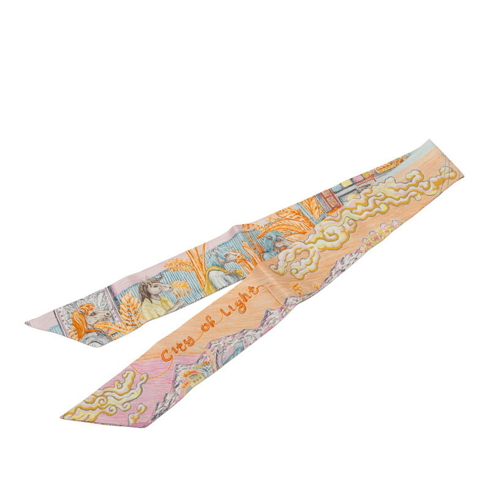 Hermes Twilly City of Light Scarf Muffler Orange Multicolor Silk Women's HERMES